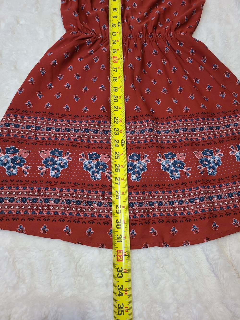 Francescas Blue Rain Dreess Rust Red Halter Sundress with Border Print XS - Picture 8 of 9